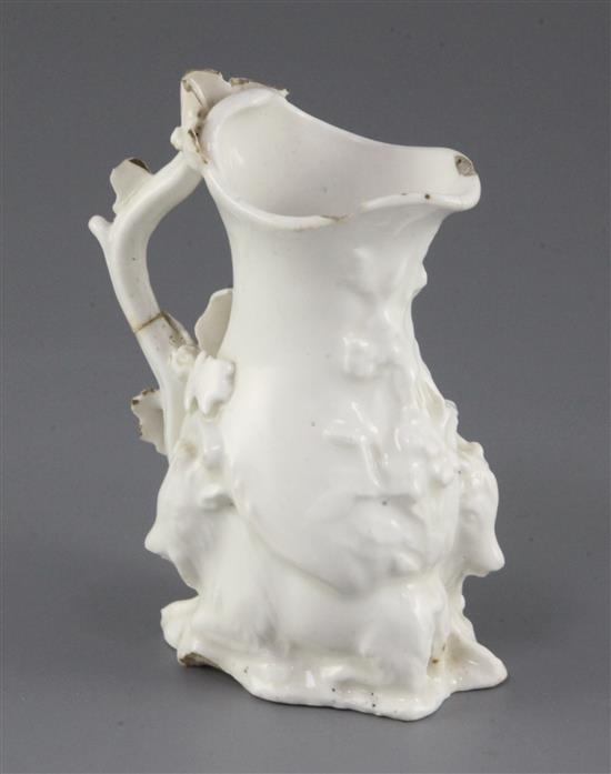 An unusual Chelsea goat jug, circa 1745, height 11 cm , old repair to handle, slight losses